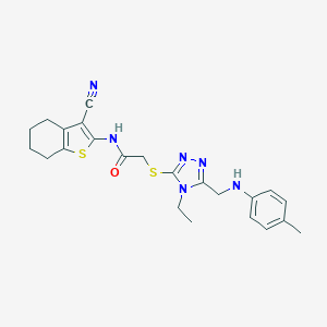 molecular formula C23H26N6OS2 B419233 N-(3-cyano-4,5,6,7-tetrahydro-1-benzothien-2-yl)-2-{[4-ethyl-5-(4-toluidinomethyl)-4H-1,2,4-triazol-3-yl]sulfanyl}acetamide 