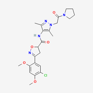 molecular formula C23H28ClN5O5 B4192362 3-(5-chloro-2,4-dimethoxyphenyl)-N-{3,5-dimethyl-1-[2-oxo-2-(1-pyrrolidinyl)ethyl]-1H-pyrazol-4-yl}-4,5-dihydro-5-isoxazolecarboxamide 