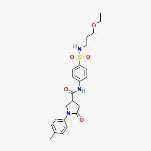 molecular formula C23H29N3O5S B4192384 N-(4-{[(3-ethoxypropyl)amino]sulfonyl}phenyl)-1-(4-methylphenyl)-5-oxo-3-pyrrolidinecarboxamide 