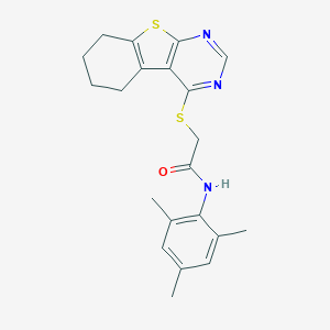 molecular formula C21H23N3OS2 B419241 N-mesityl-2-(5,6,7,8-tetrahydro[1]benzothieno[2,3-d]pyrimidin-4-ylsulfanyl)acetamide CAS No. 332950-20-6