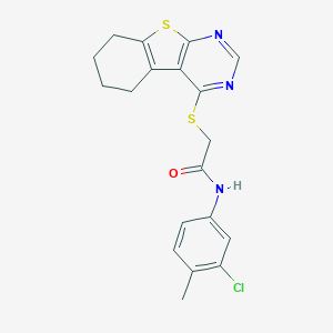 molecular formula C19H18ClN3OS2 B419249 N-(3-chloro-4-methylphenyl)-2-(5,6,7,8-tetrahydro[1]benzothieno[2,3-d]pyrimidin-4-ylsulfanyl)acetamide 