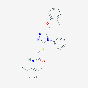 molecular formula C26H26N4O2S B419251 N-(2,6-dimethylphenyl)-2-({5-[(2-methylphenoxy)methyl]-4-phenyl-4H-1,2,4-triazol-3-yl}sulfanyl)acetamide 