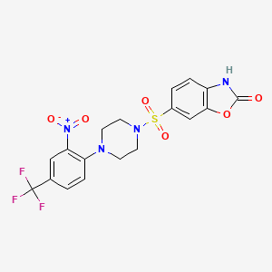 molecular formula C18H15F3N4O6S B4192543 6-({4-[2-nitro-4-(trifluoromethyl)phenyl]-1-piperazinyl}sulfonyl)-1,3-benzoxazol-2(3H)-one 