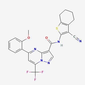 molecular formula C24H18F3N5O2S B4192570 N-(3-cyano-4,5,6,7-tetrahydro-1-benzothien-2-yl)-5-(2-methoxyphenyl)-7-(trifluoromethyl)pyrazolo[1,5-a]pyrimidine-3-carboxamide 