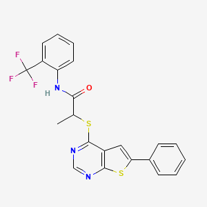 molecular formula C22H16F3N3OS2 B4192576 2-[(6-phenylthieno[2,3-d]pyrimidin-4-yl)thio]-N-[2-(trifluoromethyl)phenyl]propanamide 
