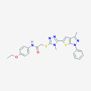 molecular formula C25H24N6O2S2 B419261 N-(4-ethoxyphenyl)-2-{[4-methyl-5-(3-methyl-1-phenyl-1H-thieno[2,3-c]pyrazol-5-yl)-4H-1,2,4-triazol-3-yl]sulfanyl}acetamide 