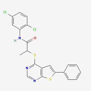 molecular formula C21H15Cl2N3OS2 B4192614 N-(2,5-dichlorophenyl)-2-[(6-phenylthieno[2,3-d]pyrimidin-4-yl)thio]propanamide 