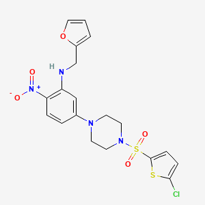 molecular formula C19H19ClN4O5S2 B4192619 (5-{4-[(5-chloro-2-thienyl)sulfonyl]-1-piperazinyl}-2-nitrophenyl)(2-furylmethyl)amine 