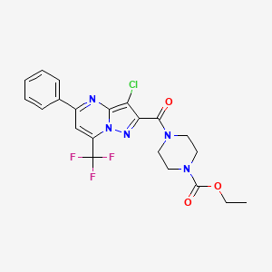 molecular formula C21H19ClF3N5O3 B4192635 ethyl 4-{[3-chloro-5-phenyl-7-(trifluoromethyl)pyrazolo[1,5-a]pyrimidin-2-yl]carbonyl}-1-piperazinecarboxylate CAS No. 717827-76-4