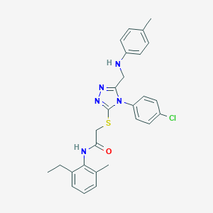 molecular formula C27H28ClN5OS B419264 2-{[4-(4-chlorophenyl)-5-(4-toluidinomethyl)-4H-1,2,4-triazol-3-yl]sulfanyl}-N-(2-ethyl-6-methylphenyl)acetamide 