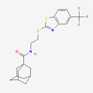 molecular formula C21H23F3N2OS2 B4192643 N-(2-{[5-(trifluoromethyl)-1,3-benzothiazol-2-yl]thio}ethyl)-1-adamantanecarboxamide 