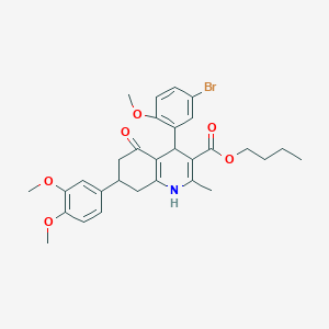 molecular formula C30H34BrNO6 B419265 Butyl 4-(5-bromo-2-methoxyphenyl)-7-(3,4-dimethoxyphenyl)-2-methyl-5-oxo-1,4,5,6,7,8-hexahydro-3-quinolinecarboxylate 