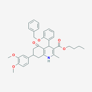 molecular formula C36H39NO6 B419267 Butyl 4-[2-(benzyloxy)phenyl]-7-(3,4-dimethoxyphenyl)-2-methyl-5-oxo-1,4,5,6,7,8-hexahydro-3-quinolinecarboxylate 
