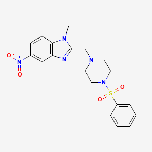 molecular formula C19H21N5O4S B4192747 1-methyl-5-nitro-2-{[4-(phenylsulfonyl)-1-piperazinyl]methyl}-1H-benzimidazole 