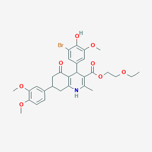molecular formula C30H34BrNO8 B419276 2-Ethoxyethyl 4-(3-bromo-4-hydroxy-5-methoxyphenyl)-7-(3,4-dimethoxyphenyl)-2-methyl-5-oxo-1,4,5,6,7,8-hexahydro-3-quinolinecarboxylate 