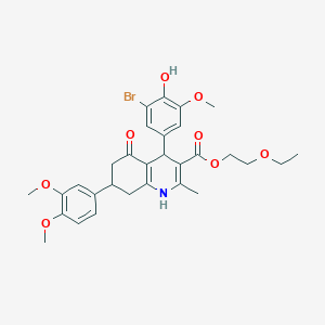 2-Ethoxyethyl 4-(3-bromo-4-hydroxy-5-methoxyphenyl)-7-(3,4-dimethoxyphenyl)-2-methyl-5-oxo-1,4,5,6,7,8-hexahydro-3-quinolinecarboxylate