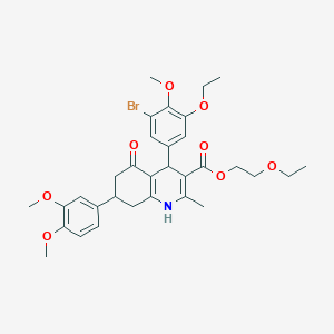 2-Ethoxyethyl 4-(3-bromo-5-ethoxy-4-methoxyphenyl)-7-(3,4-dimethoxyphenyl)-2-methyl-5-oxo-1,4,5,6,7,8-hexahydro-3-quinolinecarboxylate