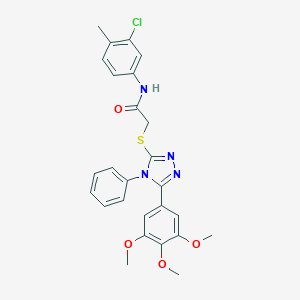 molecular formula C26H25ClN4O4S B419280 N-(3-chloro-4-methylphenyl)-2-[[4-phenyl-5-(3,4,5-trimethoxyphenyl)-1,2,4-triazol-3-yl]sulfanyl]acetamide 