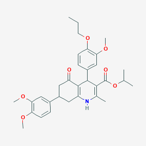 molecular formula C32H39NO7 B419282 Isopropyl 7-(3,4-dimethoxyphenyl)-4-(3-methoxy-4-propoxyphenyl)-2-methyl-5-oxo-1,4,5,6,7,8-hexahydro-3-quinolinecarboxylate 