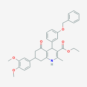 ethyl 7-(3,4-dimethoxyphenyl)-2-methyl-5-oxo-4-(3-phenylmethoxyphenyl)-4,6,7,8-tetrahydro-1H-quinoline-3-carboxylate