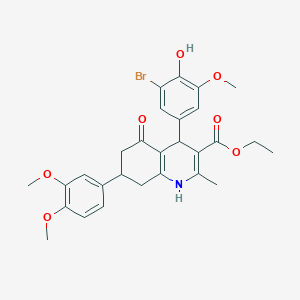 molecular formula C28H30BrNO7 B419290 Ethyl 4-(3-bromo-4-hydroxy-5-methoxyphenyl)-7-(3,4-dimethoxyphenyl)-2-methyl-5-oxo-1,4,5,6,7,8-hexahydro-3-quinolinecarboxylate 