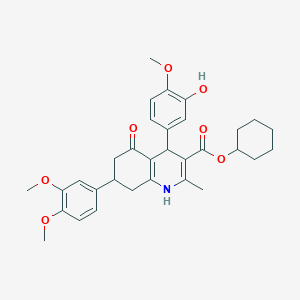 molecular formula C32H37NO7 B419292 Cyclohexyl 7-(3,4-dimethoxyphenyl)-4-(3-hydroxy-4-methoxyphenyl)-2-methyl-5-oxo-1,4,5,6,7,8-hexahydro-3-quinolinecarboxylate 