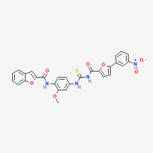 molecular formula C28H20N4O7S B4192977 N-{2-methoxy-4-[({[5-(3-nitrophenyl)-2-furoyl]amino}carbonothioyl)amino]phenyl}-1-benzofuran-2-carboxamide 