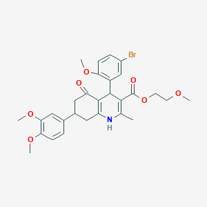 2-Methoxyethyl 4-(5-bromo-2-methoxyphenyl)-7-(3,4-dimethoxyphenyl)-2-methyl-5-oxo-1,4,5,6,7,8-hexahydro-3-quinolinecarboxylate