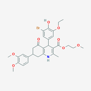 2-Methoxyethyl 4-(3-bromo-5-ethoxy-4-hydroxyphenyl)-7-(3,4-dimethoxyphenyl)-2-methyl-5-oxo-1,4,5,6,7,8-hexahydro-3-quinolinecarboxylate