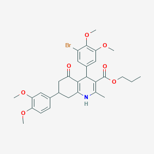 molecular formula C30H34BrNO7 B419312 Propyl 4-(3-bromo-4,5-dimethoxyphenyl)-7-(3,4-dimethoxyphenyl)-2-methyl-5-oxo-1,4,5,6,7,8-hexahydro-3-quinolinecarboxylate 