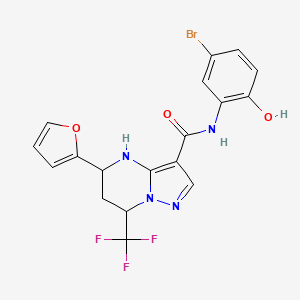 molecular formula C18H14BrF3N4O3 B4193238 N-(5-bromo-2-hydroxyphenyl)-5-(2-furyl)-7-(trifluoromethyl)-4,5,6,7-tetrahydropyrazolo[1,5-a]pyrimidine-3-carboxamide 