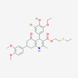 2-(Ethylsulfanyl)ethyl 4-(3-bromo-5-ethoxy-4-hydroxyphenyl)-7-(3,4-dimethoxyphenyl)-2-methyl-5-oxo-1,4,5,6,7,8-hexahydro-3-quinolinecarboxylate