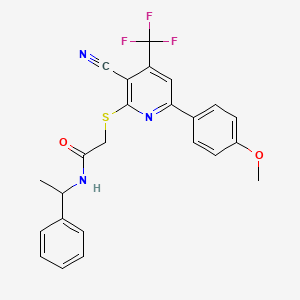 molecular formula C24H20F3N3O2S B4193308 2-{[3-cyano-6-(4-methoxyphenyl)-4-(trifluoromethyl)-2-pyridinyl]thio}-N-(1-phenylethyl)acetamide 