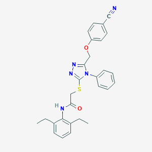 molecular formula C28H27N5O2S B419337 2-({5-[(4-cyanophenoxy)methyl]-4-phenyl-4H-1,2,4-triazol-3-yl}sulfanyl)-N-(2,6-diethylphenyl)acetamide 