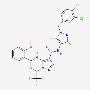 molecular formula C27H25Cl2F3N6O2 B4193370 N-[1-(3,4-dichlorobenzyl)-3,5-dimethyl-1H-pyrazol-4-yl]-5-(2-methoxyphenyl)-7-(trifluoromethyl)-4,5,6,7-tetrahydropyrazolo[1,5-a]pyrimidine-3-carboxamide 