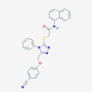 molecular formula C28H21N5O2S B419338 2-({5-[(4-cyanophenoxy)methyl]-4-phenyl-4H-1,2,4-triazol-3-yl}sulfanyl)-N-(1-naphthyl)acetamide 