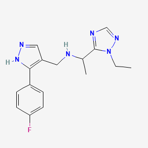 molecular formula C16H19FN6 B4193387 1-(1-ethyl-1H-1,2,4-triazol-5-yl)-N-{[3-(4-fluorophenyl)-1H-pyrazol-4-yl]methyl}ethanamine 