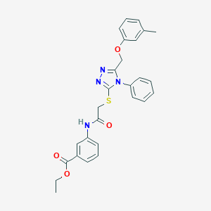 molecular formula C27H26N4O4S B419341 ethyl 3-{[({5-[(3-methylphenoxy)methyl]-4-phenyl-4H-1,2,4-triazol-3-yl}sulfanyl)acetyl]amino}benzoate 