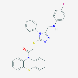 molecular formula C29H22FN5OS2 B419344 N-(4-fluorophenyl)-N-[(5-{[2-oxo-2-(10H-phenothiazin-10-yl)ethyl]sulfanyl}-4-phenyl-4H-1,2,4-triazol-3-yl)methyl]amine 