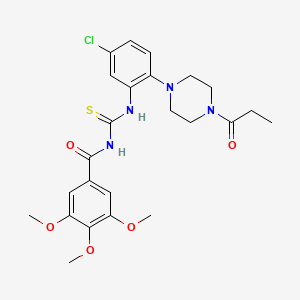molecular formula C24H29ClN4O5S B4193442 N-({[5-chloro-2-(4-propionyl-1-piperazinyl)phenyl]amino}carbonothioyl)-3,4,5-trimethoxybenzamide 