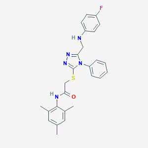2-({5-[(4-fluoroanilino)methyl]-4-phenyl-4H-1,2,4-triazol-3-yl}sulfanyl)-N-mesitylacetamide