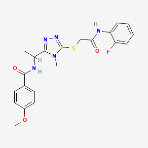 molecular formula C21H22FN5O3S B4193490 N-{1-[5-({2-[(2-fluorophenyl)amino]-2-oxoethyl}thio)-4-methyl-4H-1,2,4-triazol-3-yl]ethyl}-4-methoxybenzamide 