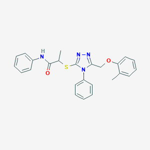 molecular formula C25H24N4O2S B419351 2-({5-[(2-methylphenoxy)methyl]-4-phenyl-4H-1,2,4-triazol-3-yl}sulfanyl)-N-phenylpropanamide 