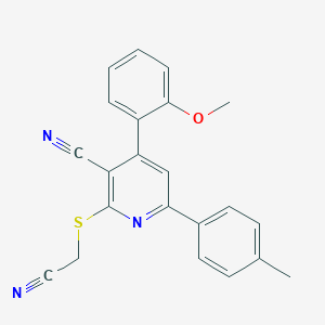 molecular formula C22H17N3OS B419357 2-[(Cyanomethyl)sulfanyl]-4-(2-methoxyphenyl)-6-(4-methylphenyl)nicotinonitrile 