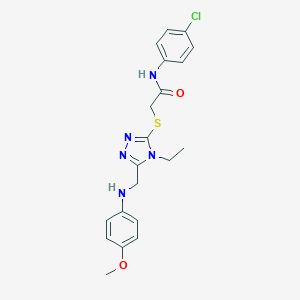 molecular formula C20H22ClN5O2S B419358 N-(4-chlorophenyl)-2-({4-ethyl-5-[(4-methoxyanilino)methyl]-4H-1,2,4-triazol-3-yl}sulfanyl)acetamide 