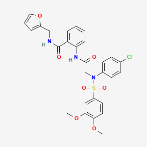 molecular formula C28H26ClN3O7S B4193616 2-({N-(4-chlorophenyl)-N-[(3,4-dimethoxyphenyl)sulfonyl]glycyl}amino)-N-(2-furylmethyl)benzamide 