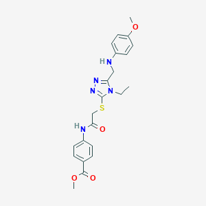molecular formula C22H25N5O4S B419362 methyl 4-{[({4-ethyl-5-[(4-methoxyanilino)methyl]-4H-1,2,4-triazol-3-yl}sulfanyl)acetyl]amino}benzoate 