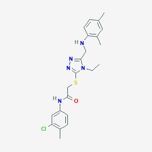 molecular formula C22H26ClN5OS B419372 N-(3-chloro-4-methylphenyl)-2-({5-[(2,4-dimethylanilino)methyl]-4-ethyl-4H-1,2,4-triazol-3-yl}sulfanyl)acetamide 