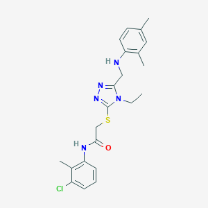 molecular formula C22H26ClN5OS B419375 N-(3-chloro-2-methylphenyl)-2-({5-[(2,4-dimethylanilino)methyl]-4-ethyl-4H-1,2,4-triazol-3-yl}sulfanyl)acetamide 