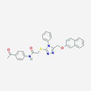 molecular formula C29H24N4O3S B419377 N-(4-acetylphenyl)-2-({5-[(2-naphthyloxy)methyl]-4-phenyl-4H-1,2,4-triazol-3-yl}sulfanyl)acetamide 